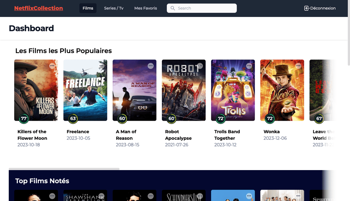Explorez NetflixCollection, une application que j'ai façonnée de bout en bout. Plongez dans une expérience cinématographique sur mesure en découvrant, suggérant et favorisant vos films préférés. 